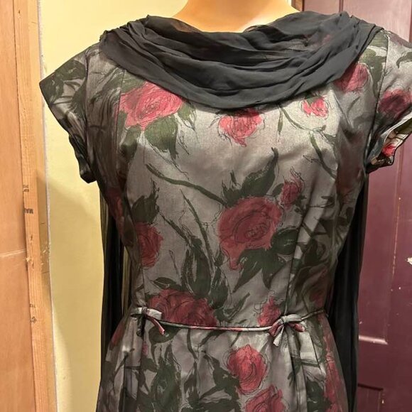 Vintage 1950s/60s Wiggle dress with sheer Chiffon Overlay - Picture 1 of 5